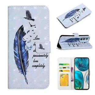 For Motorola Moto G52 Oil Embossed 3D Drawing Leather Phone Case(Blue Feather)