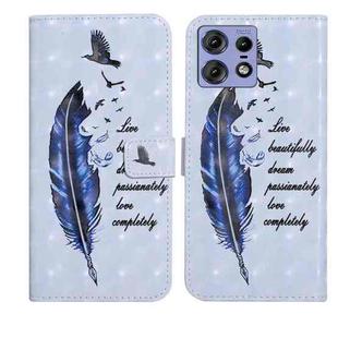 For Motorola Edge 50 Pro Oil Embossed 3D Drawing Leather Phone Case(Blue Feather)