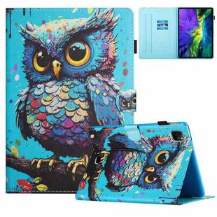 For iPad Pro 11 2024 Colored Drawing Stitching Leather Tablet Smart Case(Owl)