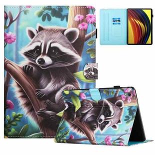 For Lenovo Tab P11 J606F Colored Drawing Stitching Leather Tablet Smart Case(Raccoon)