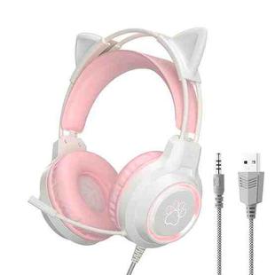 G35 Cute Cat RGB Head-mounted Wired Gaming Earphone(Pink)