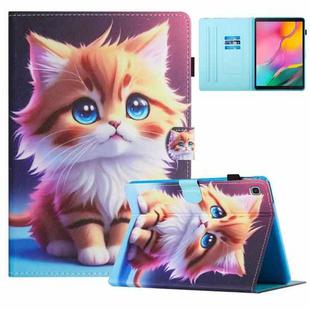 For Samsung Galaxy Tab A7 Lite Colored Drawing Stitching Leather Tablet Smart Case(Yellow Cat)