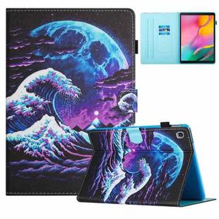 For Samsung Galaxy Tab A7 Lite Colored Drawing Stitching Leather Tablet Smart Case(Sea Wave)