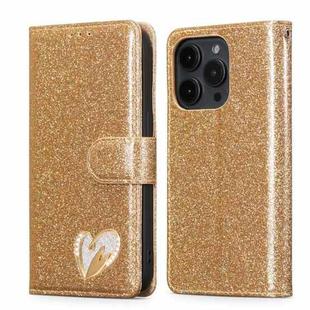 For iPhone 15 Pro Max Glitter Powder Love Leather Phone Case(Gold)