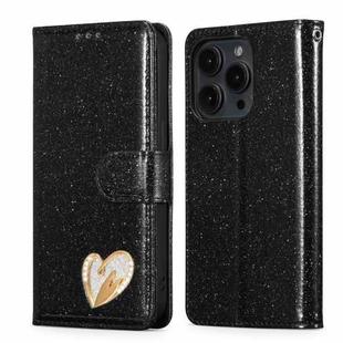 For iPhone 15 Pro Glitter Powder Love Leather Phone Case(Black)