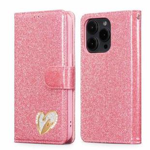 For iPhone 15 Pro Glitter Powder Love Leather Phone Case(Rose Red)