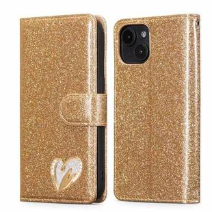 For iPhone 15 Plus Glitter Powder Love Leather Phone Case(Gold)