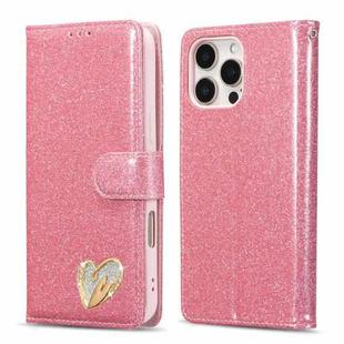 For iPhone 16 Pro Max Glitter Powder Love Leather Phone Case(Rose Red)