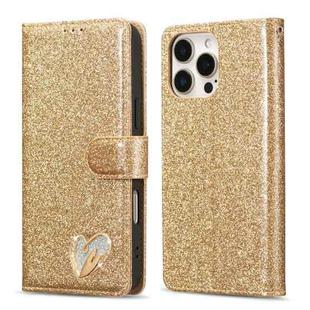 For iPhone 16 Pro Max Glitter Powder Love Leather Phone Case(Gold)