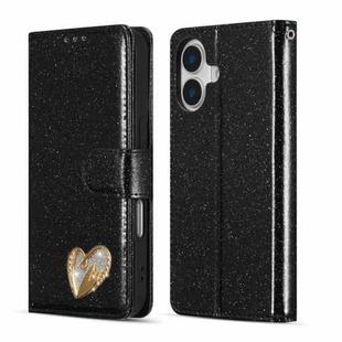 For iPhone 16 Plus Glitter Powder Love Leather Phone Case(Black)