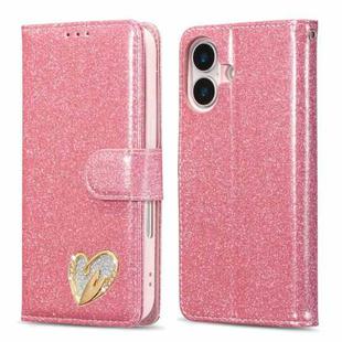 For iPhone 16 Plus Glitter Powder Love Leather Phone Case(Rose Red)