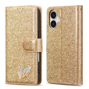 For iPhone 16 Plus Glitter Powder Love Leather Phone Case(Gold)