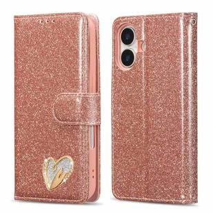 For iPhone 16 Plus Glitter Powder Love Leather Phone Case(Pink)