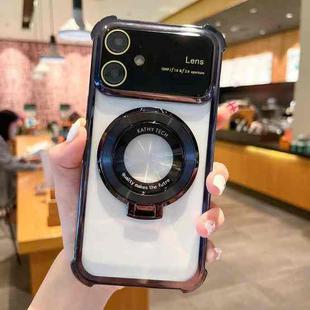 For iPhone 12 MagSafe Holder Shockproof TPU Phone Case with Lens Film(Black)