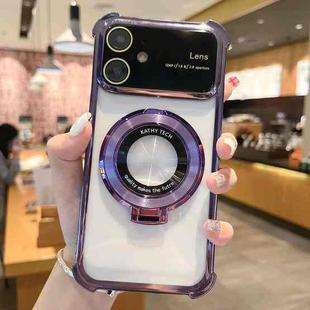 For iPhone 11 MagSafe Holder Shockproof TPU Phone Case with Lens Film(Purple)