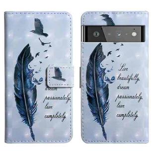 For Google Pixel 6 Pro Oil Embossed 3D Drawing Leather Phone Case(Blue Feather)