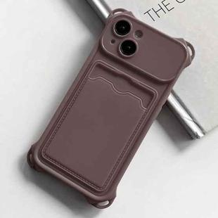 For iPhone 15 Shockproof Card Slot Frosted TPU Phone Case(Brown)