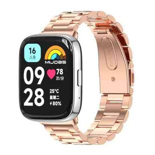 For Redmi Watch 3 Lite / Watch 3 Active Mijobs Three-Bead Metal Stainless Steel Watch Band(Rose Gold)