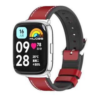 For Redmi Watch 3 Lite / Watch 3 Active Mijobs TPU Leather Watch Band(Red Silver)