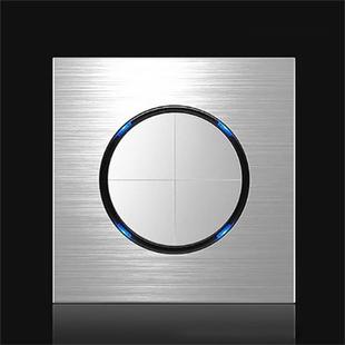 86mm Gray Aluminum Wire Drawing LED Switch Panel, Style:Four Open Dual Control