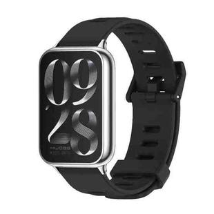 For Xiaomi Mi Band 8 Pro Mijobs Flat Hole Breathable Silicone Watch Band(Black+Silver)