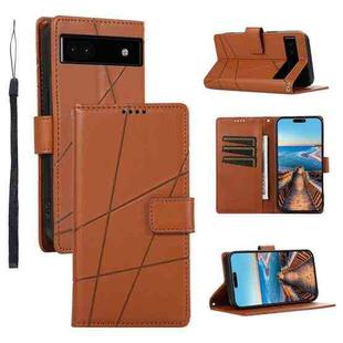 For Google Pixel 6a PU Genuine Leather Texture Embossed Line Phone Case(Brown)