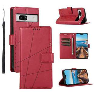 For Google Pixel 7a PU Genuine Leather Texture Embossed Line Phone Case(Red)