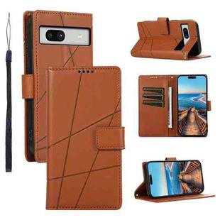 For Google Pixel 7a PU Genuine Leather Texture Embossed Line Phone Case(Brown)