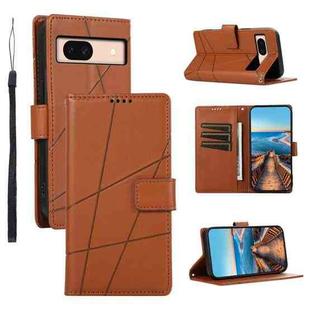 For Google Pixel 8a PU Genuine Leather Texture Embossed Line Phone Case(Brown)