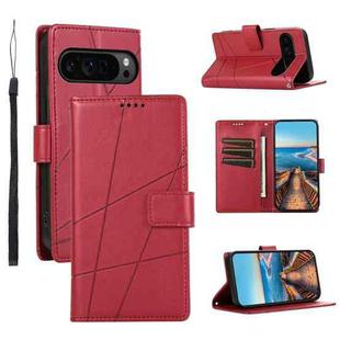 For Google Pixel 9 Pro PU Genuine Leather Texture Embossed Line Phone Case(Red)