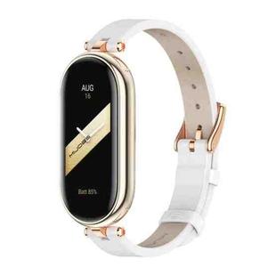 For Xiaomi Mi Band 8 Mijobs First Layer Cowhide Watch Band(White Rose Gold)