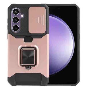 For Samsung Galaxy S23 FE 5G Camera Shield Card Slot PC+TPU Phone Case(Rose Gold)