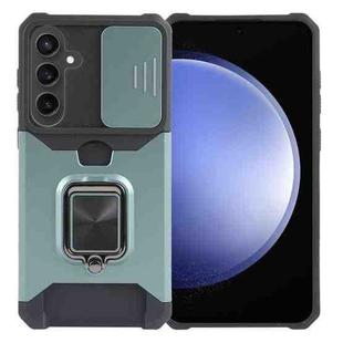 For Samsung Galaxy S24+ 5G Camera Shield Card Slot PC+TPU Phone Case(Dark Green)