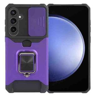 For Samsung Galaxy S24+ 5G Camera Shield Card Slot PC+TPU Phone Case(Purple)