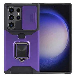 For Samsung Galaxy S24 Ultra 5G Camera Shield Card Slot PC+TPU Phone Case(Purple)