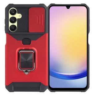 For Samsung Galaxy A25 Camera Shield Card Slot PC+TPU Phone Case(Red)