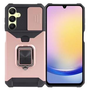 For Samsung Galaxy A25 Camera Shield Card Slot PC+TPU Phone Case(Rose Gold)