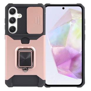 For Samsung Galaxy A35 Camera Shield Card Slot PC+TPU Phone Case(Rose Gold)