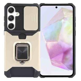 For Samsung Galaxy A35 Camera Shield Card Slot PC+TPU Phone Case(Gold)