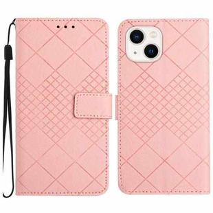 For iPhone 15 Plus Rhombic Grid Texture Leather Phone Case(Pink)