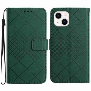 For iPhone 14 Plus Rhombic Grid Texture Leather Phone Case(Green)