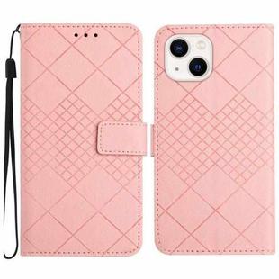 For iPhone 14 Plus Rhombic Grid Texture Leather Phone Case(Pink)