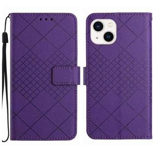 For iPhone 14 Rhombic Grid Texture Leather Phone Case(Purple)