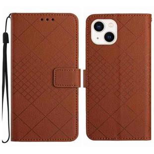 For iPhone 14 Rhombic Grid Texture Leather Phone Case(Brown)