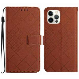 For iPhone 14 Pro Max Rhombic Grid Texture Leather Phone Case(Brown)