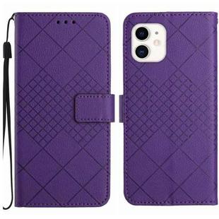 For iPhone 11 Rhombic Grid Texture Leather Phone Case(Purple)