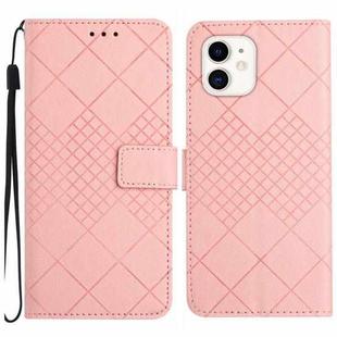 For iPhone 11 Rhombic Grid Texture Leather Phone Case(Pink)