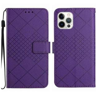 For iPhone 16 Pro Max Rhombic Grid Texture Leather Phone Case(Purple)