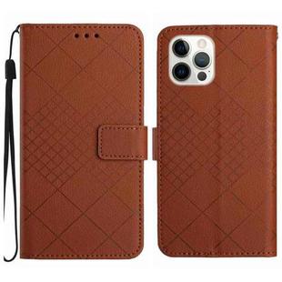 For iPhone 16 Pro Max Rhombic Grid Texture Leather Phone Case(Brown)