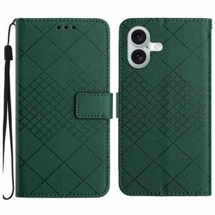 For iPhone 16 Plus Rhombic Grid Texture Leather Phone Case(Green)